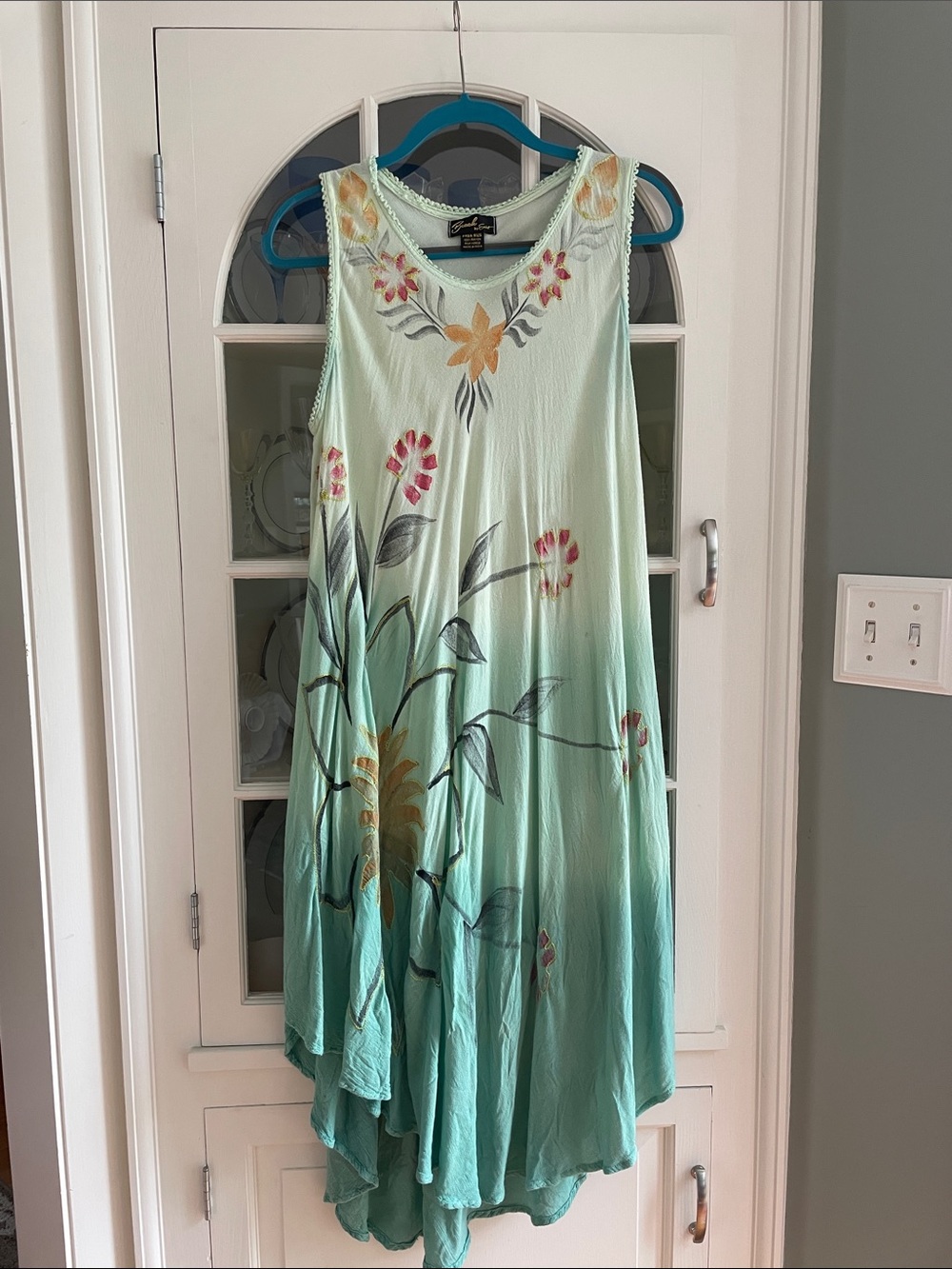 Beach By Exist Mint-To-Teal Hand-Painted Floral High-Low Dress